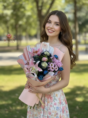 Doğal Beyaz Gül Hasır Buketi